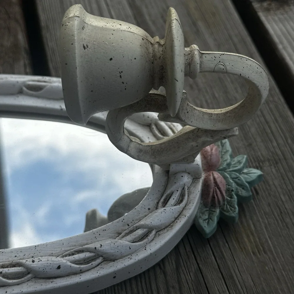 Vintage 2x white Wall Sconce‎ Candle Mirror White w/Pink Flowers Bows Coquette